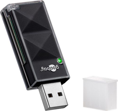 USB 2.0 Card Reader, black - reads SD, SDHC and SDXC memory cards, also reads microSD and T-Flash cards with separate adapter 95682