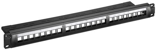 19 Inch (48.3 cm) Blank Keystone Patch Panel (STP) (1 U), with erarthing cable, black - for 24x Keystone modules 95743