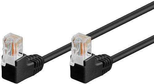 CAT 5e Patch Cable 2x 90° Angled, U/UTP, black, 10 m - copper-clad aluminium wire (CCA), 2x RJ45 male 90° (8P8C) 96090