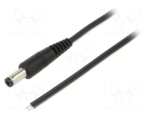 Cable; 2x0.5mm2; wires,DC 5,5/2,1 plug; straight; black; 1.5m WEST POL P21-TT-T050-150BK