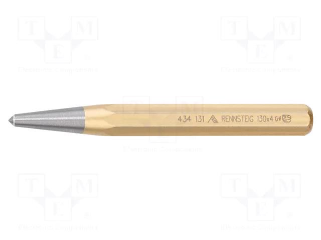 Centre punch; L: 130mm; Spanner: 14mm; Ø: 4mm RENNSTEIG REN.4341310