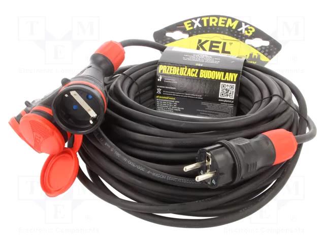 Extension lead; 3x1.5mm2; Sockets: 3; rubber; black; 25m; 16A KEL W-01194