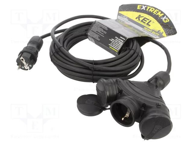 Extension lead; 3x1.5mm2; Sockets: 3; rubber; black; 10m; 16A KEL W-01189