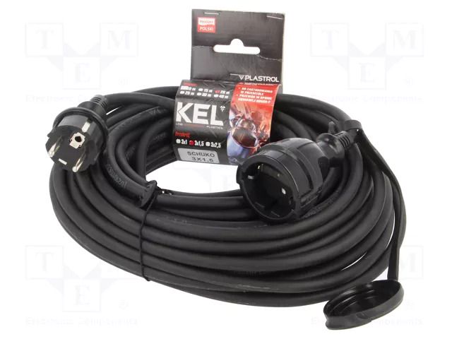 Extension lead; 3x1.5mm2; Sockets: 1; rubber; black; 20m; 16A KEL W-97758