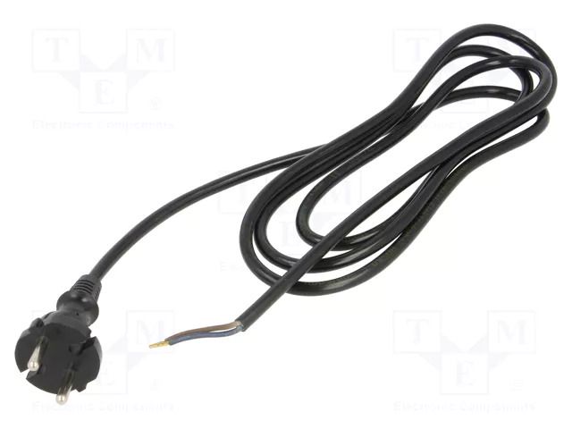 Cable; 2x1mm2; CEE 7/17 (C) plug,wires; PUR; 2m; black; 10A; 230V PLASTROL W-98574