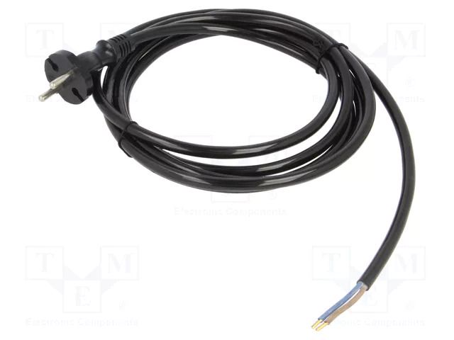 Cable; 2x1.5mm2; CEE 7/17 (C) plug,wires; PUR; 3m; black; 16A; 230V PLASTROL W-98579
