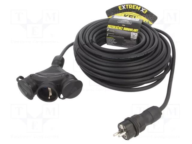 Extension lead; 3x2.5mm2; Sockets: 3; rubber; black; 25m; 16A KEL W-01195