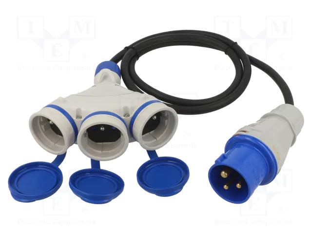 Extension lead; 3x2.5mm2; Sockets: 3; rubber; black; 1.5m; 16A KEL W-99930