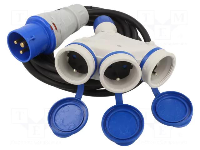 Extension lead; 3x2.5mm2; Sockets: 3; rubber; black; 5m; 16A KEL W-99932