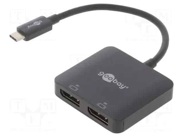 Adapter; DisplayPort 1.4,HDCP 2.2; 0.12m; black; black Goobay USBC-2DP-BK