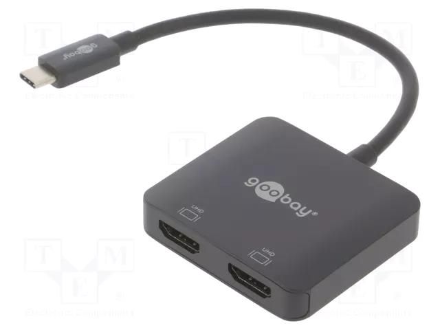 Adapter; HDCP 2.2,HDMI 2.1; HDMI socket x2,USB C plug; 0.12m Goobay USBC-2HDMI-BK