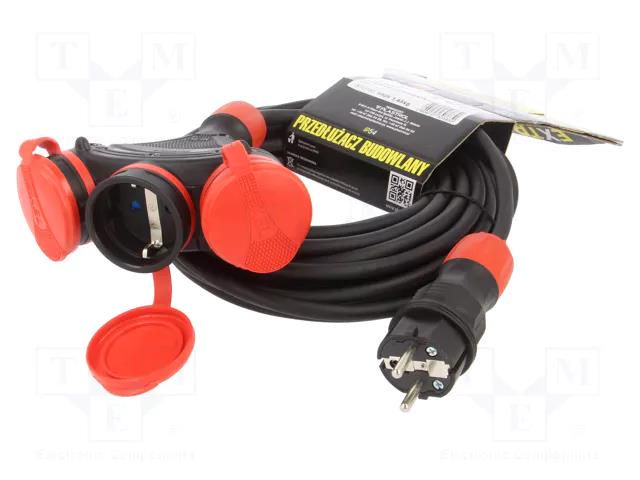 Extension lead; 3x1.5mm2; Sockets: 3; rubber; black; 10m; 16A KEL W-01190