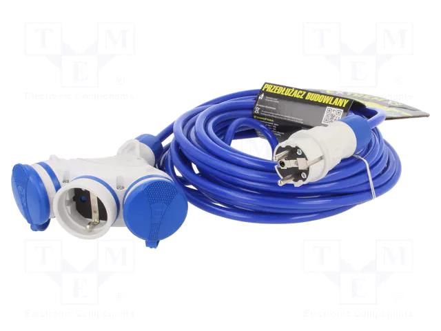 Extension lead; 3x1.5mm2; Sockets: 3; PUR; blue; 10m; 16A KEL W-01199