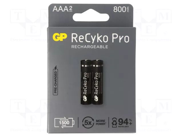 Re-battery: Ni-MH; AAA,R3; 1.2V; 820mAh; ReCYKO PRO; blister; 2pcs. GP ACCU-85AAAHCB-EB2