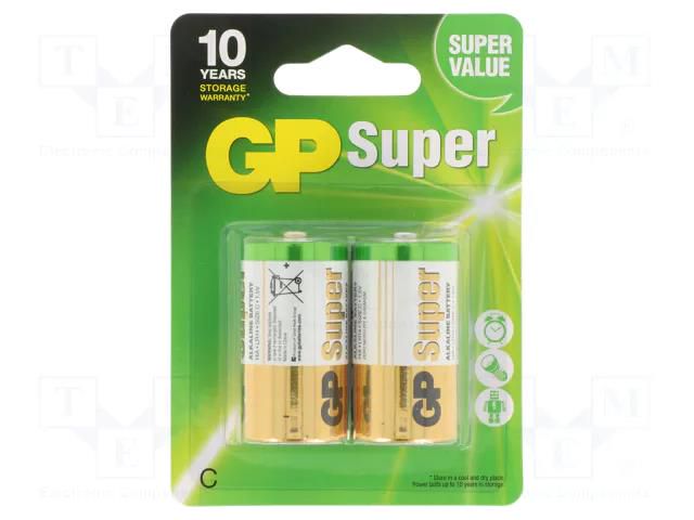 Battery: alkaline; C; 1.5V; non-rechargeable; Ø26x50mm; 2pcs. GP BAT-14A-U2-GP