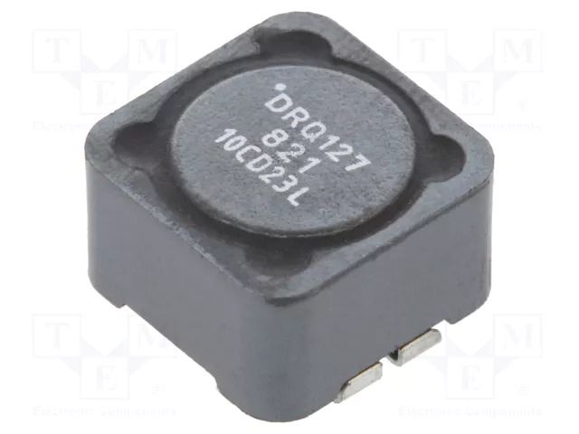 Inductor: wire; SMD; 820uH; Ioper: 650mA; 1.47Ω; ±20%; 12.5x12.5x8mm EATON ELECTRONICS DRQ127-821-R