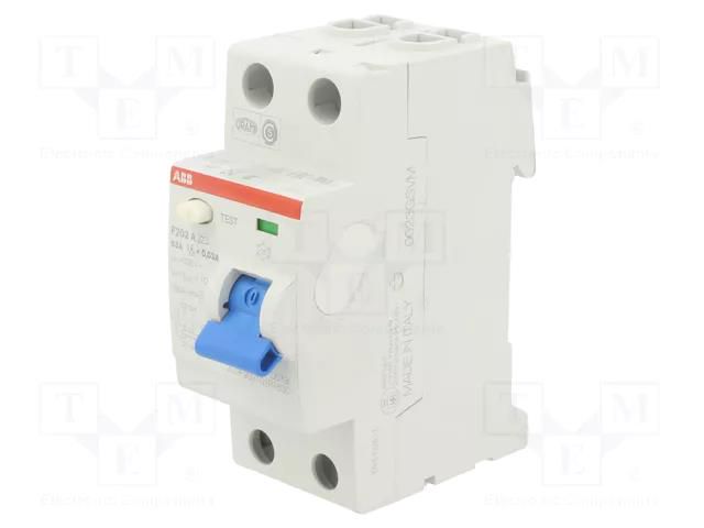 RCD breaker; Inom: 63A; Ires: 30mA; Max surge current: 5000A; IP20 ABB F202A-63/0.03