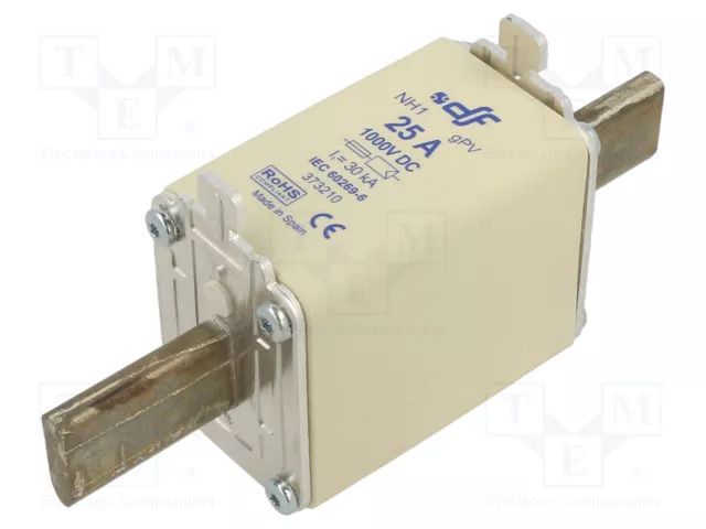 Fuse: fuse; 25A; 1kVDC; gPV; ceramic; NH1 DF ELECTRIC 373210