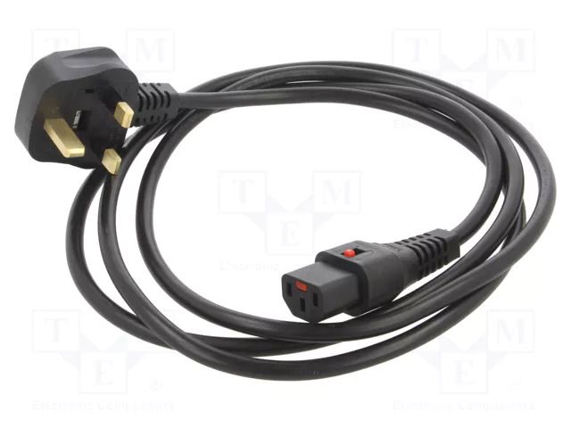 Cable; BS 1363 (G) plug,IEC C13 female; 2m; black; 5A; 250V; IP20 SCHAFFNER / TE Connectivity SCHAFFNER-812283