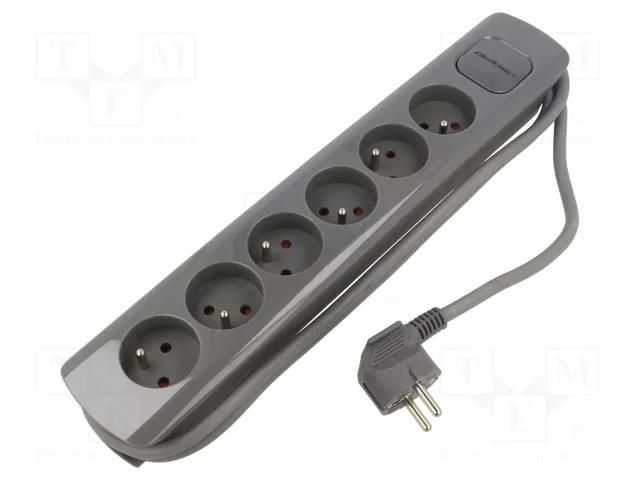 Extension lead; 3x1.5mm2; Sockets: 6; grey; 1.8m; 16A QOLTEC QOLTEC-50277