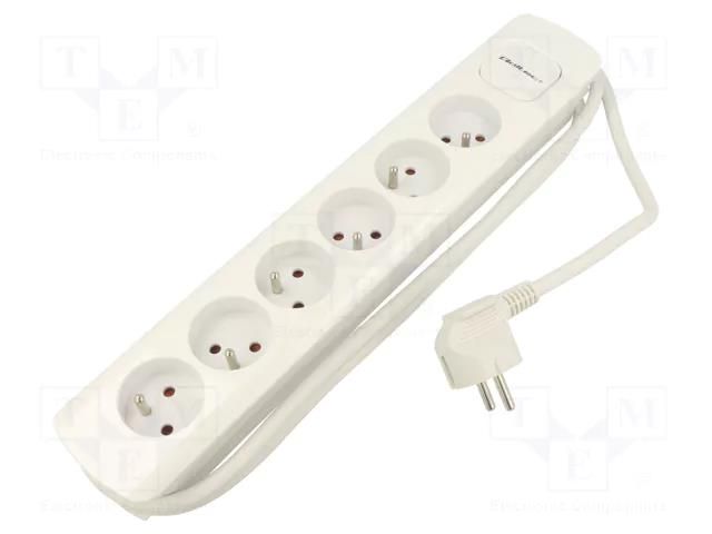 Extension lead; 3x1.5mm2; Sockets: 6; white; 1.8m; 16A QOLTEC QOLTEC-50278