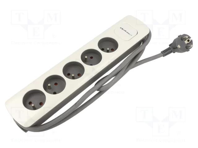 Extension lead; 3x1.5mm2; Sockets: 5; white-grey; 1.8m; 16A QOLTEC QOLTEC-50296