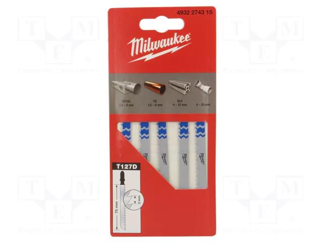 Hacksaw blade; aluminium; 75mm; 5pcs; Kind of holder: T Milwaukee MW-4932274315