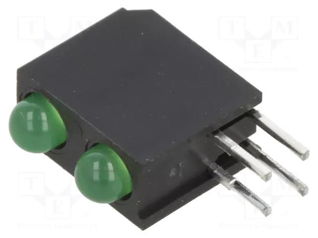 LED; in housing; 3mm; No.of diodes: 2; green; 2mA; Lens: diffused BIVAR H201CGDL