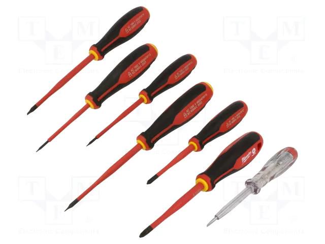 Kit: screwdrivers; insulated; Phillips,slot; Kit: voltage tester Milwaukee MW-4932478739
