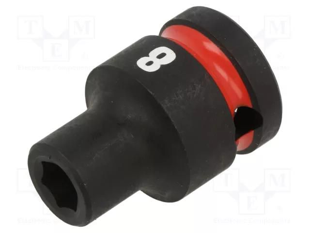 Socket; 6-angles,socket spanner,impact; HEX 8mm; 1/2"; short Milwaukee MW-4932480302