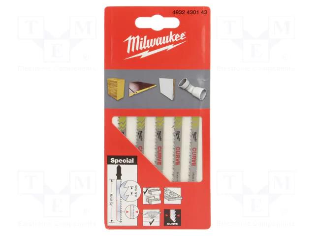 Hacksaw blade; wood; 75mm; 5pcs; Kind of holder: T Milwaukee MW-4932430143