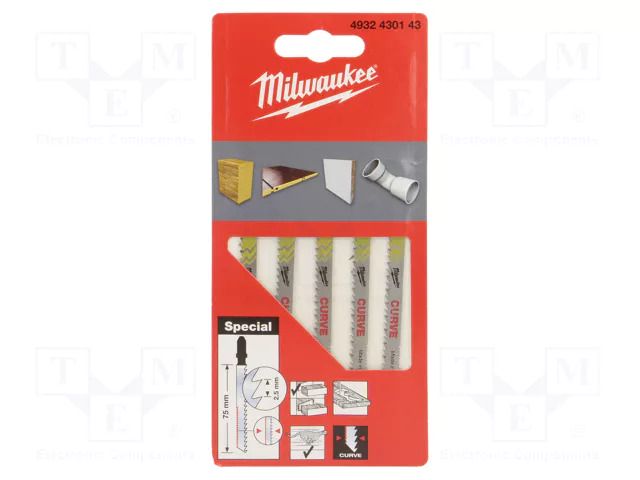 Hacksaw blade-set; wood; 75mm; 5pcs; Holder: T Milwaukee MW-4932430143