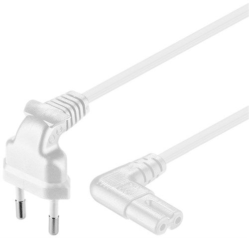 Connection Cable Euro Plug Angled at Both Ends, 1 m, White, (2*0.75 mm²), 1 m - Europlug (Type C CEE 7/16) 90° > C7 socket 90° 97347