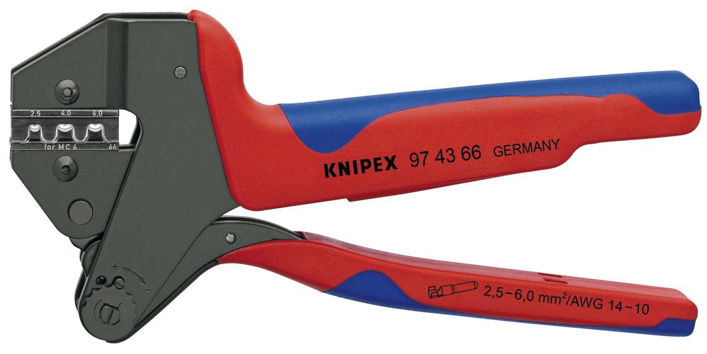 KNIPEX 97 43 66 Crimp System Pliers MC4® & MC4® EVO2 for exchangeable crimping dies for MC4® Multi-Connect connectors (up to 6 mm²) with multi-component handles burnished 200 mm 97 43 66 4003773087779