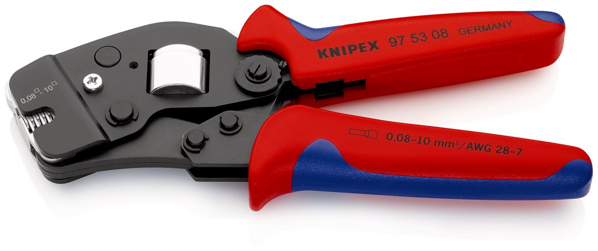 KNIPEX 97 53 08 SB Self-Adjusting Crimping Pliers for wire ferrules with front loading with multi-component handles burnished 190 mm 97 53 08 SB 4003773040484