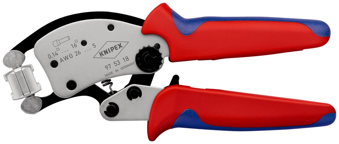 KNIPEX 97 53 18 Twistor16® Self-Adjusting Crimping Pliers for wire ferrules with rotatable die head with multi-component handles chrome-plated 200 mm 97 53 18 4003773082729