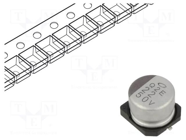 Capacitor: electrolytic; SMD; 22uF; 50VDC; Ø8x6.2mm; ±20%; 1000h NICHICON UUB1H220MCL1GS