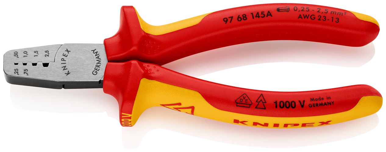 KNIPEX 97 68 145 A Crimping Pliers for wire ferrules insulated with multi-component grips, VDE-tested 145 mm 97 68 145 A 4003773071754