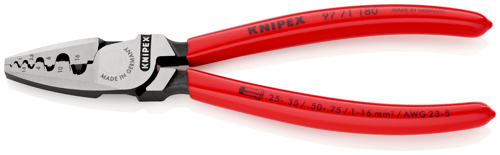 KNIPEX 97 71 180 Crimping Pliers for wire ferrules plastic coated 180 mm 97 71 180 4003773040668