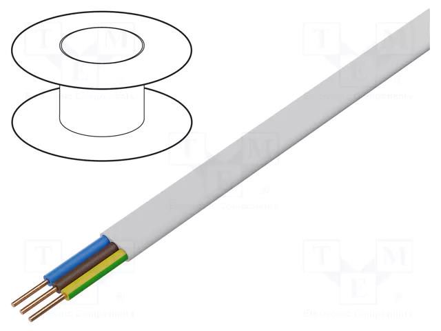 Wire; YDY; 3G2.5mm2; flat; wire; Cu; PVC; white; 450V,750V; 100m ELEKTROKABEL EK-YDYP-3X2.5