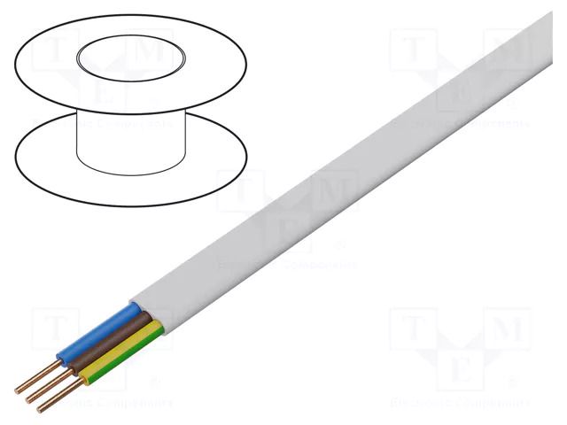 Wire; YDY; 3G1.5mm2; flat; wire; Cu; PVC; white; 300V,500V; 100m ELEKTROKABEL EK-YDYP-3X1.5/300