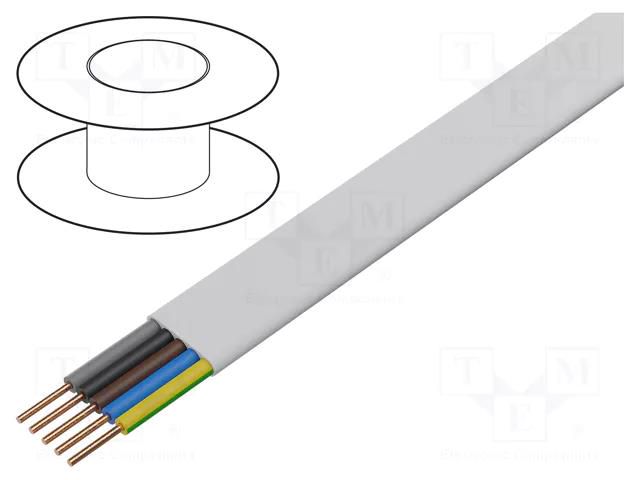 Wire; YDY; 5G1.5mm2; flat; wire; Cu; PVC; white; 450V,750V; 100m ELEKTROKABEL EK-YDYP-5X1.5