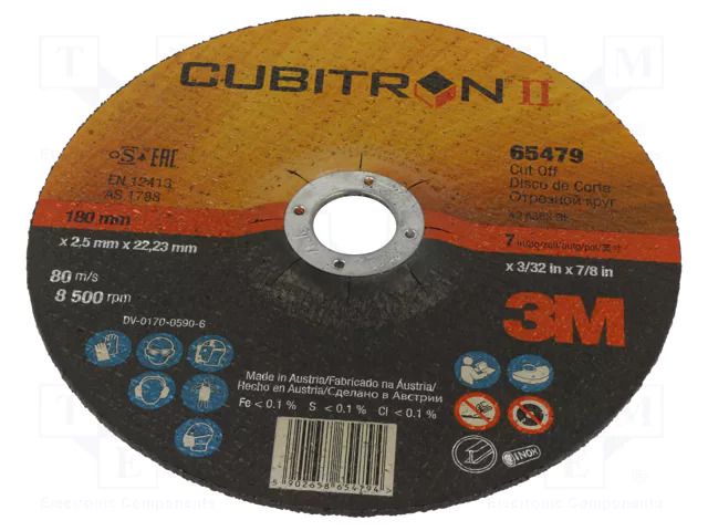 Cutting wheel; Ø: 180mm; Disc thick: 2.5mm; Holder: assembly hole 3M 3M-7100136993