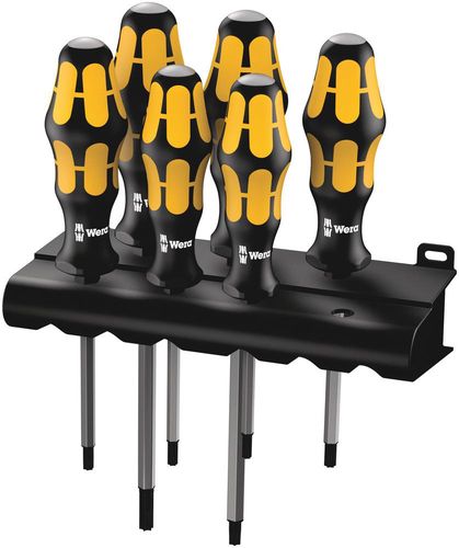 977/6 TORX® Screwdriver set Kraftform Wera: Chiseldriver and rack, 1 x TX 15x80; 1 x TX 20x90; 1 x TX 25x100; 1 x TX 27x125; 1 x TX 30x150; 1 x TX 40x150, Wera 05024410001