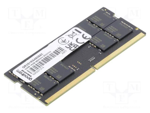 DRAM memory; DDR5 SODIMM; 4800MHz; 1.1VDC; industrial; 2Gx8 GOODRAM INDUSTRIAL GR5S16G480S8C