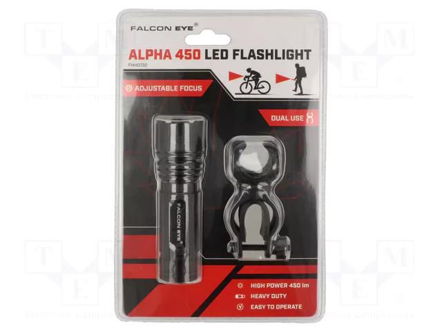Torch: LED; L: 103÷111mm; 450lm; Ø: 33.5mm; black; IP65 MACTRONIC ALPHA-450