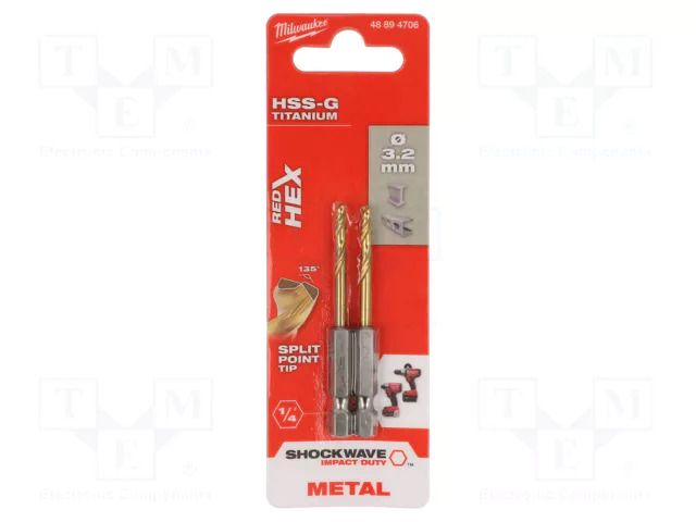Drill bit; for metal,impact; Ø: 3.2mm; Holder: E6,3mm; 1/4"; 6.3mm Milwaukee MW-48894706