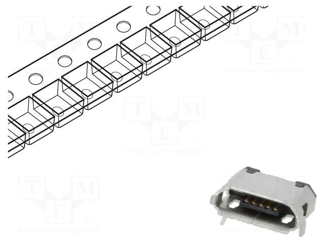 Connector: USB B micro; socket; SMT; PIN: 5; horizontal; USB 2.0 GCT USB3135-30-A
