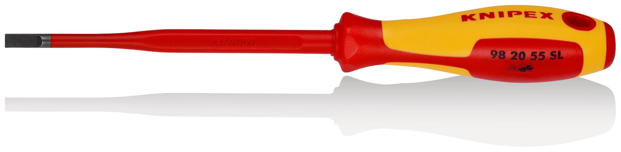KNIPEX 98 20 55 SL Screwdriver (Slim) for slotted screws insulating multi-component handle, VDE-tested burnished 232 mm 98 20 55 SL 4003773079736