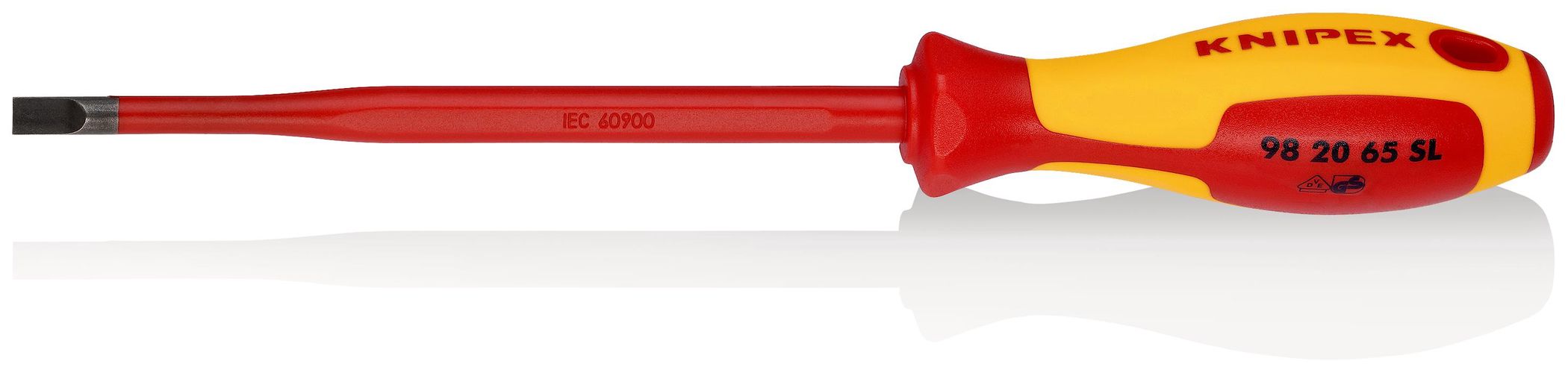 KNIPEX 98 20 65 SL Screwdriver (Slim) for slotted screws insulating multi-component handle, VDE-tested burnished 262 mm 98 20 65 SL 4003773079743